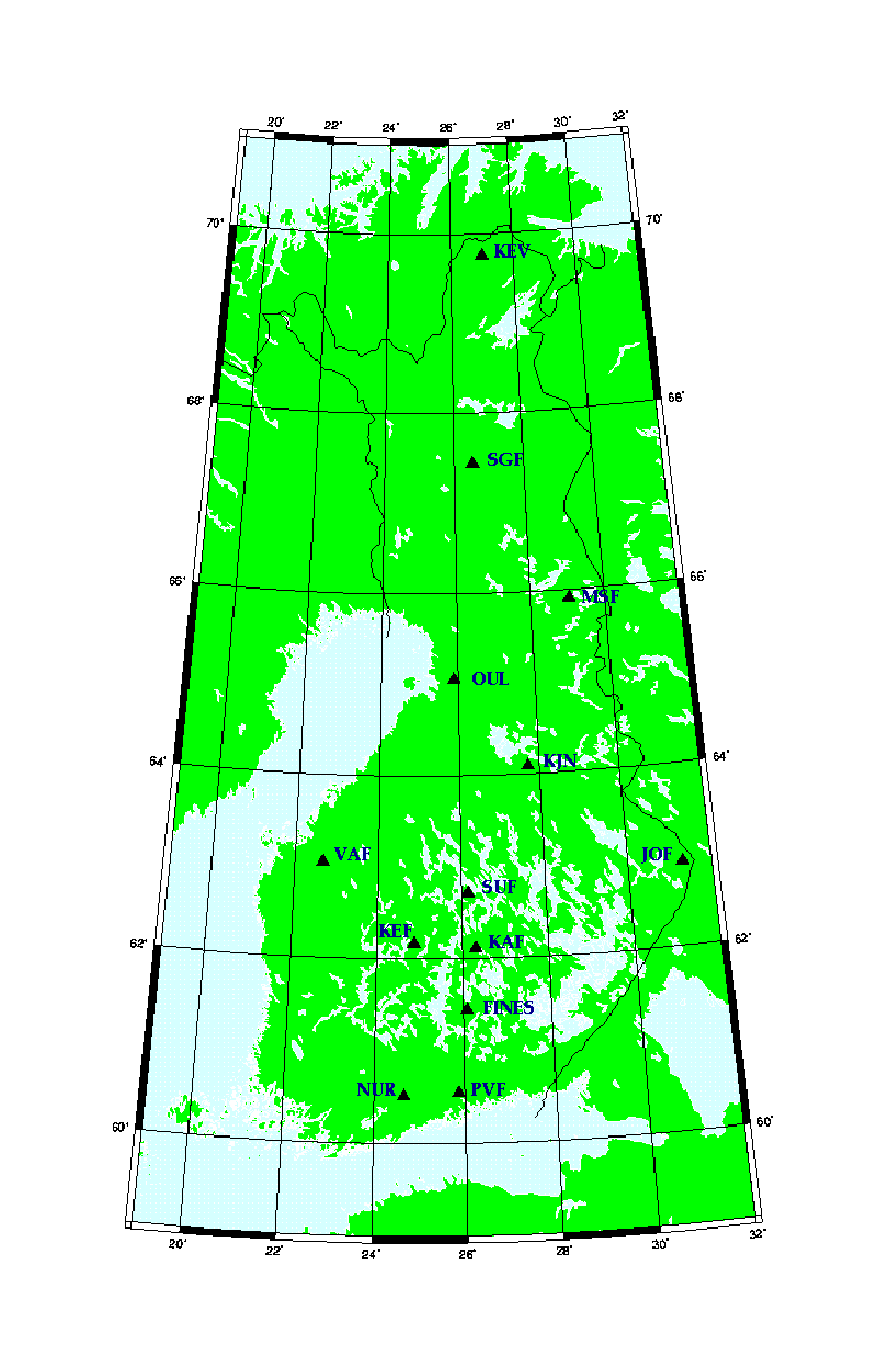 NEIC: Suomen asemakoordinaatit/Seismograph stations coordinates in Finland